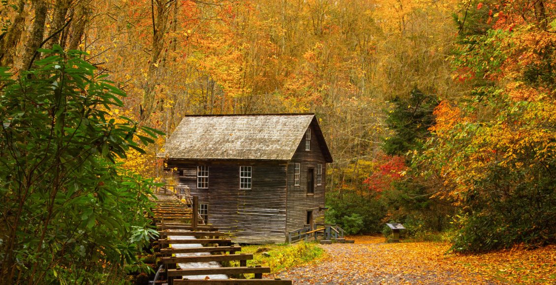 Mingus Mill in Fall Leaves in Smoky Mountains